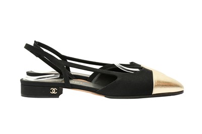 Lot 300 - Chanel Black Sling Back Flat Pump - Size 38