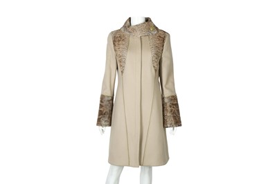 Lot 192 - Versace Taupe Cashmere Fur Collar Coat - Size 42