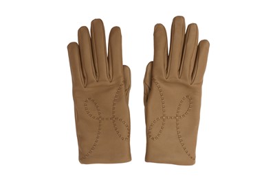 Lot 193 - Hermes Etoupe H Leather Gloves - Size 7