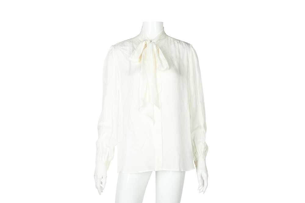 Lot 336 - Saint Laurent Ivory Silk Pussy Bow Blouse - Size 40