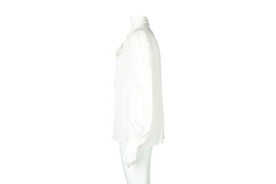 Lot 336 - Saint Laurent Ivory Silk Pussy Bow Blouse - Size 40