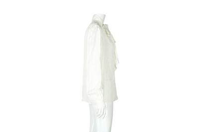 Lot 336 - Saint Laurent Ivory Silk Pussy Bow Blouse - Size 40