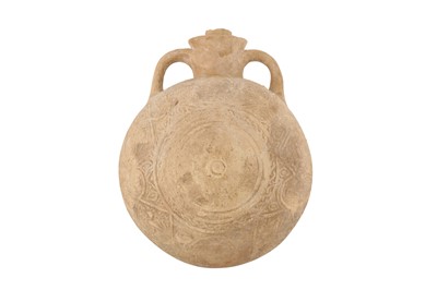 Lot 44 - A 12TH-14TH CENTURY PERSIAN UNGLAZED MOULDED POTTERY PILGRIM FLASK