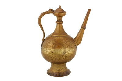 Lot 142 - AN 18TH CENTURY MUGHAL INDIAN BRASS EWER PROBABLY LAHORE