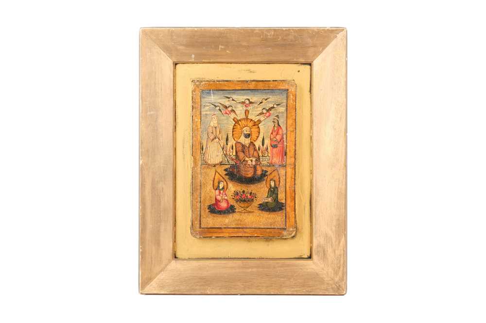 Lot 91 - A 19TH CENTURY PERSIAN QAJAR PAINTED ICON PANEL