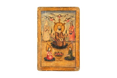 Lot 91 - A 19TH CENTURY PERSIAN QAJAR PAINTED ICON PANEL