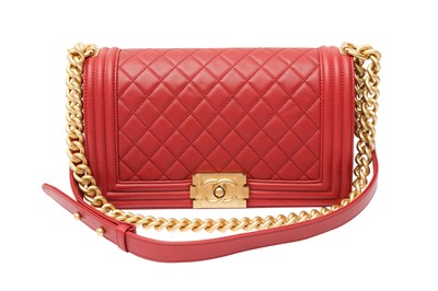 Lot 72 - Chanel Cherry Red Quilted Medium Boy Bag