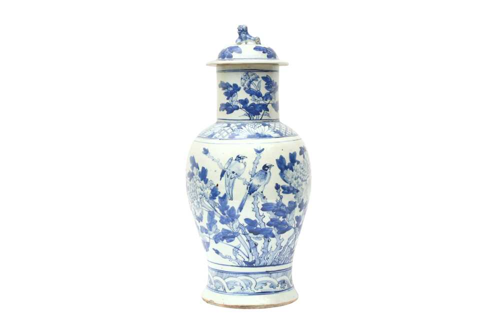 Lot 460 - A CHINESE BLUE AND WHITE BALUSTER VASE AND COVER