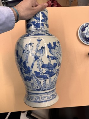 Lot 460 - A CHINESE BLUE AND WHITE BALUSTER VASE AND COVER