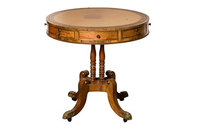 Lot 50 - A REGENCY ROSEWOOD WORK TABLE OF DRUM FORM