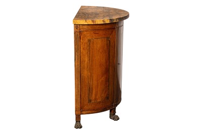 Lot 58 - A REGENCY STYLE DEMI-LUNE ROSEWOOD AND BRASS INLAID SIDE CABINET,  19TH CENTURY