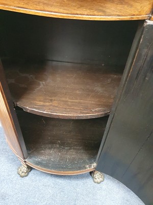 Lot 58 - A REGENCY STYLE DEMI-LUNE ROSEWOOD AND BRASS INLAID SIDE CABINET,  19TH CENTURY