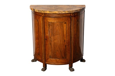 Lot 58 - A REGENCY STYLE DEMI-LUNE ROSEWOOD AND BRASS INLAID SIDE CABINET,  19TH CENTURY