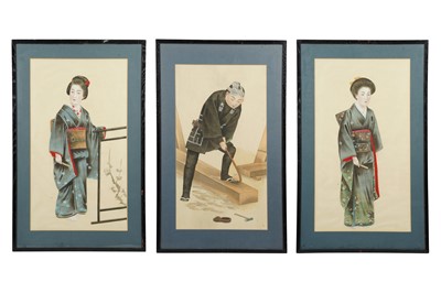 Lot 651 - A SET OF THREE JAPANESE PAINTINGS