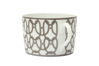 Lot 404 - Hermes 'Fil d'Argent' White Teacups and Saucers