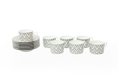 Lot 404 - Hermes 'Fil d'Argent' White Teacups and Saucers