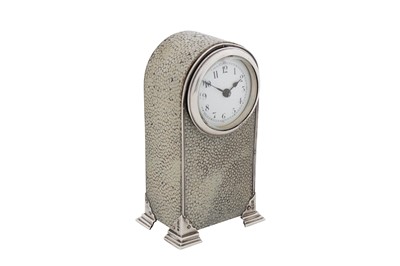 Lot 141 - A George V sterling silver mounted shagreen time piece or clock, London 1913 by Asprey and Co