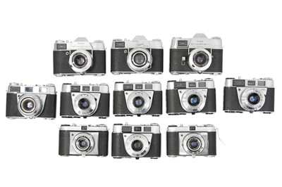 Lot 91 - A Kodak Retina Reflex with 50mm f2 Xenon C & Ten Kodak Retinette Cameras.