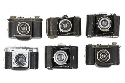 Lot 287 - Six 35mm Folding Cameras with Semi Leotax 'Made in Occupied Japan'.