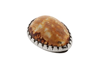 Lot 414 - A mid-18th century South African colonial silver mounted cowrie shell snuff box, Cape circa 1760 by Johannes Casparus Lotter (1737-1766, active from 1758)