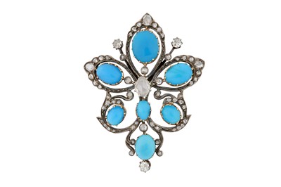 Lot 69 - A TURQUOISE AND DIAMOND BROOCH/PENDANT