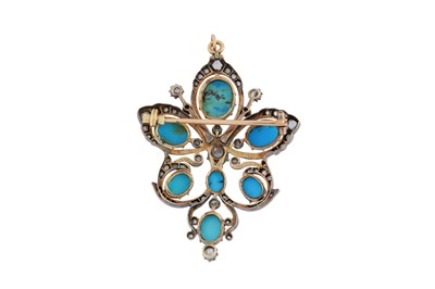 Lot 69 - A TURQUOISE AND DIAMOND BROOCH/PENDANT