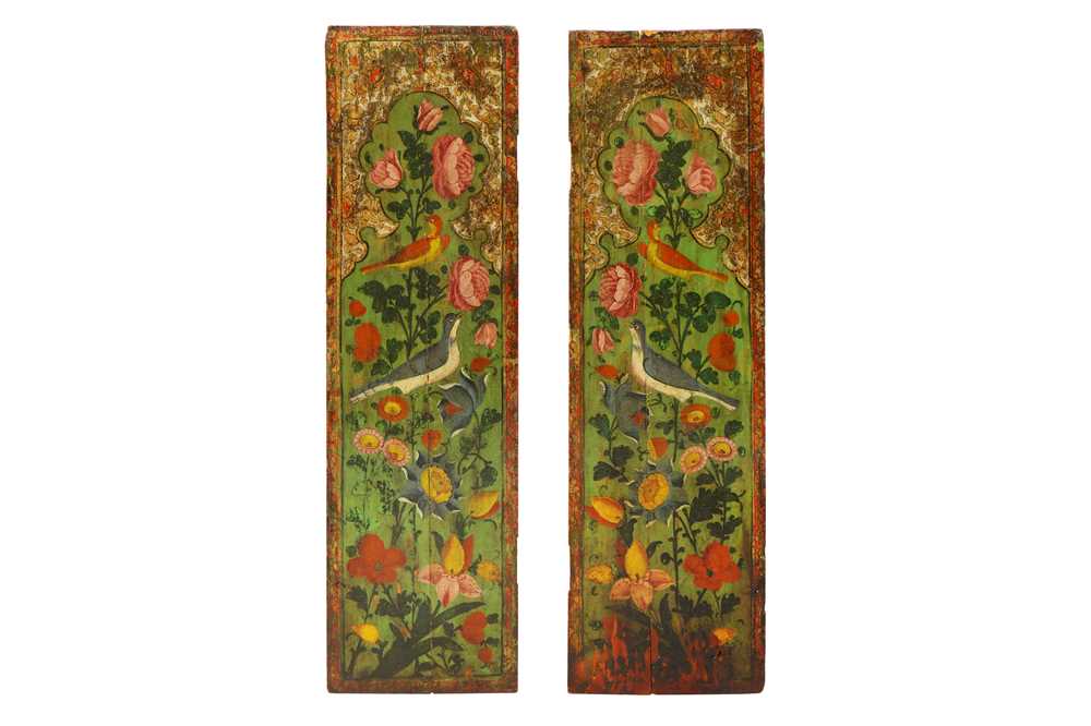 Lot 5 - A 19TH CENTURY PERSIAN PAINTED WOOD PANELS