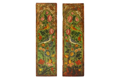 Lot 5 - A 19TH CENTURY PERSIAN PAINTED WOOD PANELS