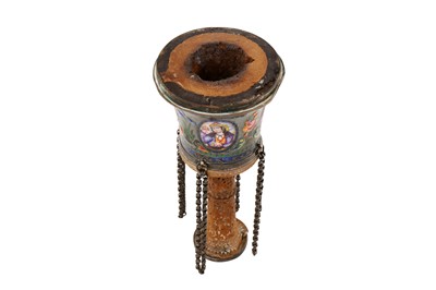 Lot 8 - A 19TH CENTURY PERSIAN QAJAR ENAMELLED GILT-COPPER GHALIAN CUP SIGNED 'ABD AL-RAHIM'