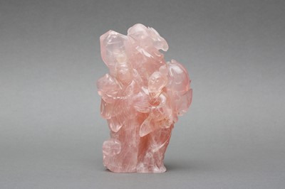 Lot 149 - A LARGE CHINESE ROSE QUARTZ CARVED 'IMMORTALS' GROUP
