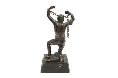 Lot 334 - AN ABOLITIONIST PATINATED BRONZE FIGURE OF A SLAVE IN CHAINS, 19TH CENTURY