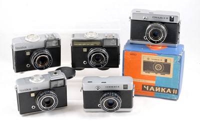 Lot 1036 - Group of Five 1970s Soviet Half-Frame Cameras by MMZ Belomo.