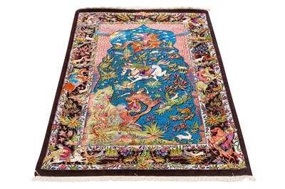 Lot 48 - AN EXTREMELY FINE SIGNED SILK RUG WITH HUNTING DESIGN, CENTRAL PERSIA