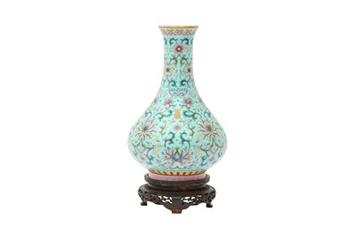 Lot 241 - A CHINESE FAMILLE-ROSE TURQUOISE-GROUND 'LOTUS' VASE