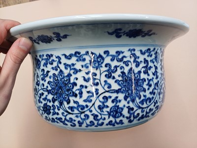 Lot 521 - A CHINESE MING-STYLE BLUE AND WHITE 'LOTUS' BASIN