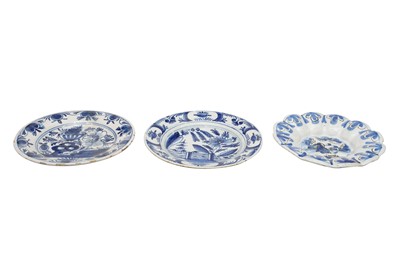 Lot 231 - TWO DUTCH BLUE AND WHITE DELFT PLATES, 18TH CENTURY
