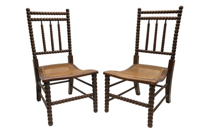Lot 62 - A PAIR OF VICTORIAN BEECH BOBBIN TURNED CHAIRS