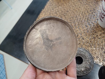 Lot 189 - A TIBETAN SILVER 'EIGHT AUSPICIOUS SYMBOLS' GAU TOGETHER WITH A SILVER AND COPPER 'EIGHT AUSPICIOUS SYMBOLS' GAU