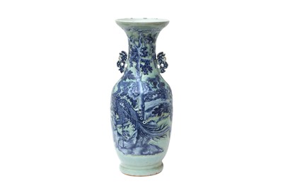 Lot 236 - A LARGE CHINESE BLUE AND WHITE CELADON-GROUND 'PHOENIXES' VASE