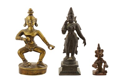Lot 12 - THREE INDIAN SMALL BRONZE FIGURES
