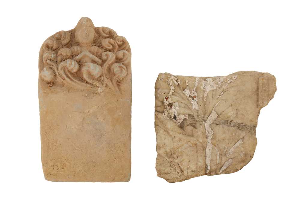 Lot 1 - TWO POSSIBLY INDIAN CARVED STONE ARCHITECTURAL PIECES
