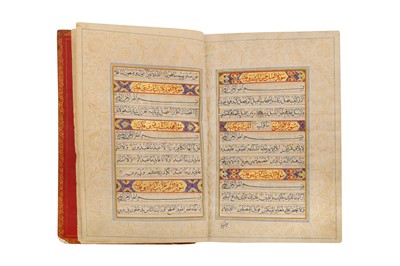 Lot 22 - AN IMPRESSIVE MID-19TH CENTURY PERSIAN ILLUMINATED QAJAR QUR’AN, DATED 1286AH (1869AD)