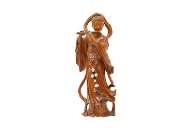 Lot 585 - A CHINESE INLAID BOXWOOD FIGURE OF A MUSICIAN