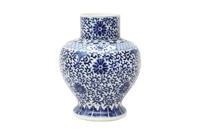 Lot 235 - A CHINESE BLUE AND WHITE 'LOTUS SCROLL' VASE