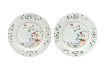 Lot 475 - TWO CHINESE EXPORT FAMILLE-ROSE 'CRANES AND BLOSSOMS' DISHES