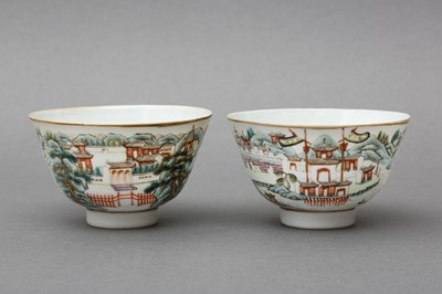 Lot 245 - TWO CHINESE FAMILLE ROSE 'LANDSCAPE' BOWLS