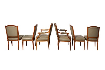 Lot 71 - SIMON LOSCERTALES BONA, SPAIN; A SET OF EIGHT LOUIS XVI STYLE STAINED BEECH AND PARCEL GILT DINING CHAIRS