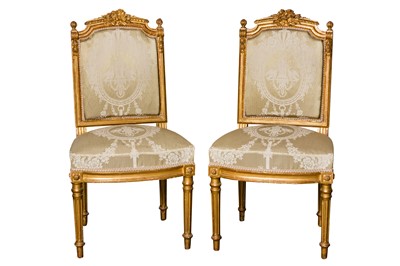 Lot 73 - ATTRIBUTED TO SIMON LOSCERTALES BONA, SPAIN; A PAIR OF LOUIS XVI STYLE GILTWOOD SIDE CHAIRS