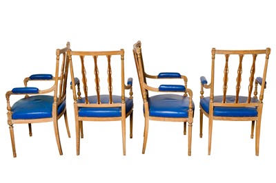 Lot 74 - SIMON LOSCERTALES BONA, SPAIN; A SET OF FOUR FOUR FRENCH STYLE OPEN ARMCHAIRS, MID 20TH CENTURY