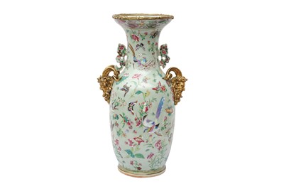 Lot 255 - A LARGE AND IMPRESSIVE CHINESE ORMOLU-MOUNTED FAMILLE-ROSE CELADON VASE